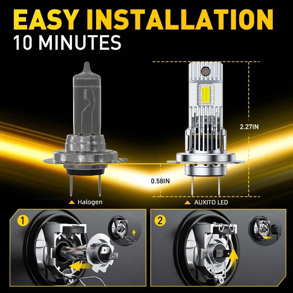 2개입 AUXITO 1000% 최고 밝기 H7 LED 오류 없는 70W 고출력 헤드라이트 화이트 터보 팬 장착 12V 자동차 라이트 16-CSP 칩 30000LM