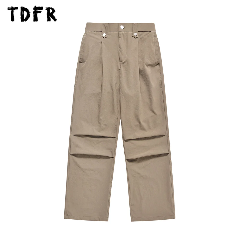 

Solid Color Cargo Pants Mens Amekaji Safari Style Elastic Waist Loose Straight Wide Leg Pants Men