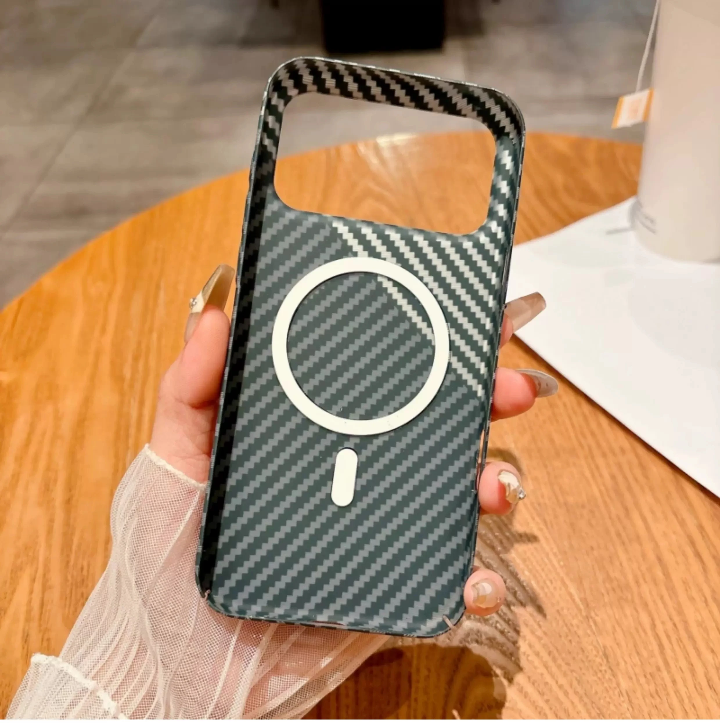Carbon Fiber Abstract Geometric Alloy Armor Shockproof Case with MagSafe Compatibility