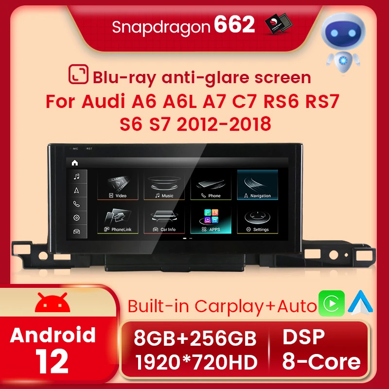 

8G+256G Qualcomm 662 Android 12 Car Radio Player Stereo GPS Navigation For Audi A6 A6L A7 C7 RS6 RS7 S6 S7 Built-in Carplay+Auto