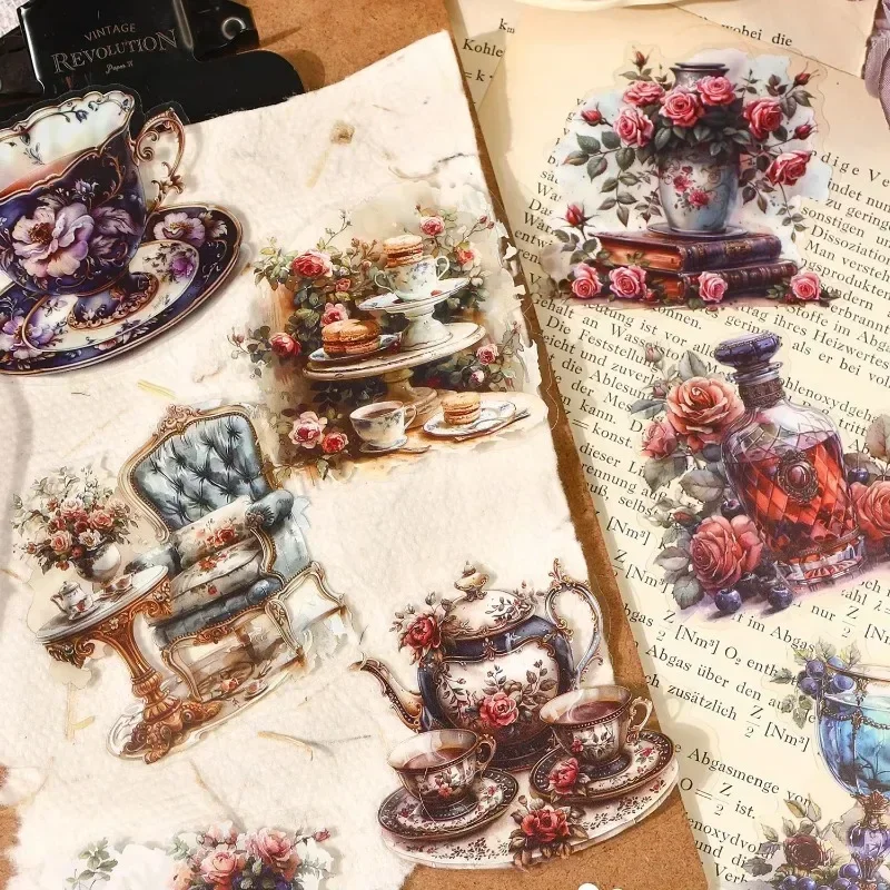 Stickers Old Castle Afternoon Tea Material Decorative Collage Supplies Stickers Handbook Scrapbook Cut 94&times;152mm 10Pcs Pack