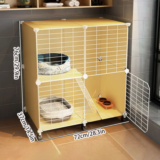 Cat Cage with Free Space, Small with Wheels, Kitten Yellow Cat Cabinet, Cat Villa, Indoor Cat House for Home Use 6