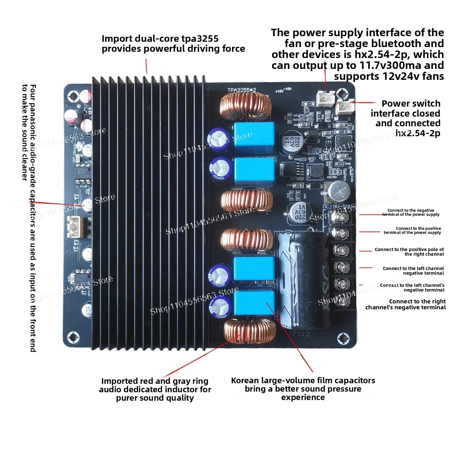3255 600W+600W 듀얼 코어 클래스 D 앰프 보드 - 2.0CH 하이파이 오디오 파워 앰프 모듈 ? ?