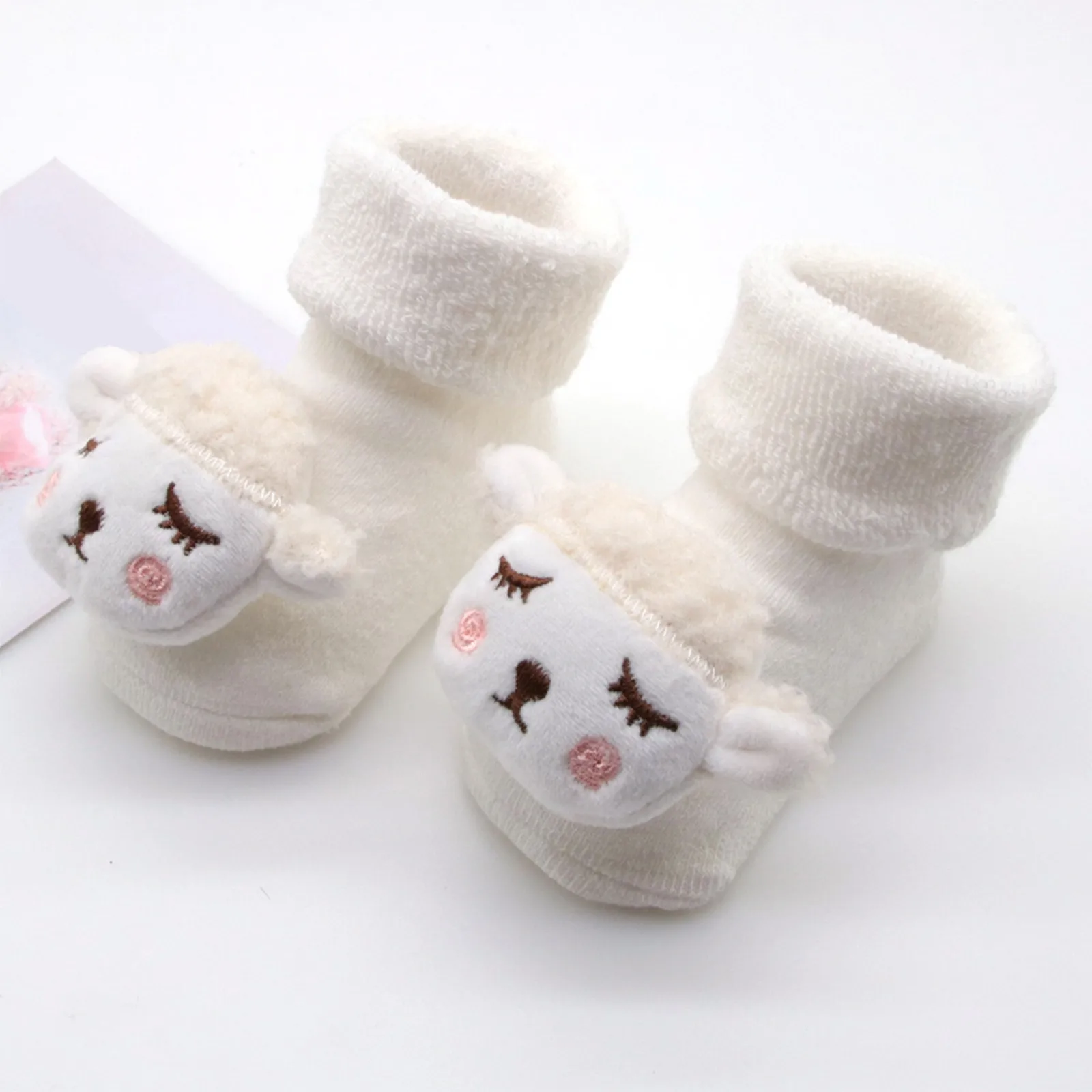귀여운 토끼 곰 동물 캐릭터 양말, 여아 남아용 미끄럼 방지 부드럽고 따뜻한 겨울 가을 실내 바닥 양말