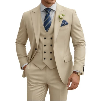 Abito da uomo a tre pezzi slim fit, doppiopetto, per matrimonio, ballo di fine anno, cerimonie, occasioni formali, cena, smoking.