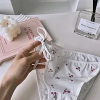 Lolita – culotte en coton à motif cerise pour femmes, sous-vêtements Sexy, blanc, rose, bretelles à lacets, doux, taille basse, Anime, tongs de demoiselle d'honneur 6