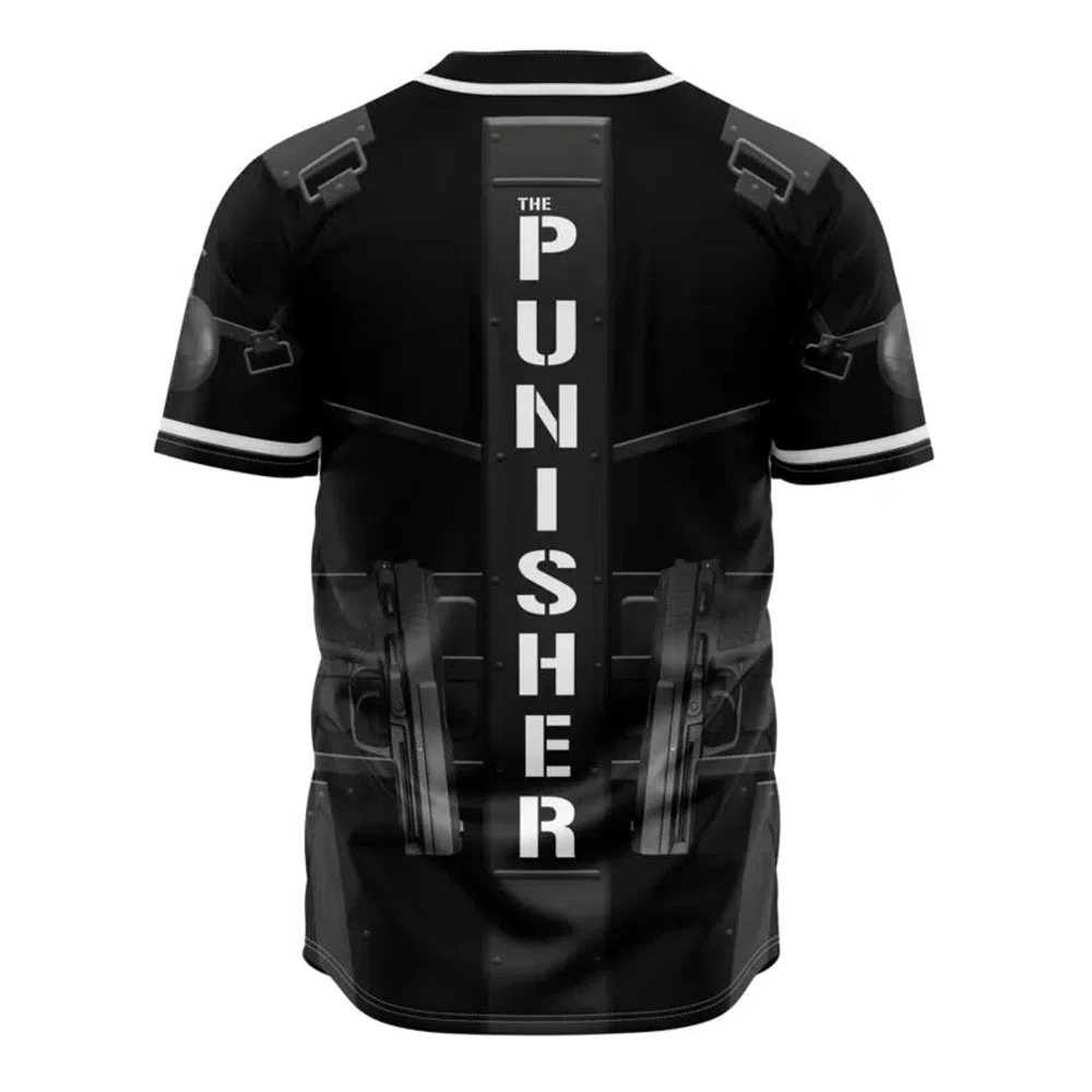 Hot Selling MensThe Punisher Cosplay Short Sleeve Baseball Shirt Youth Kids Training Baseball Uniform Breathable Jersey
