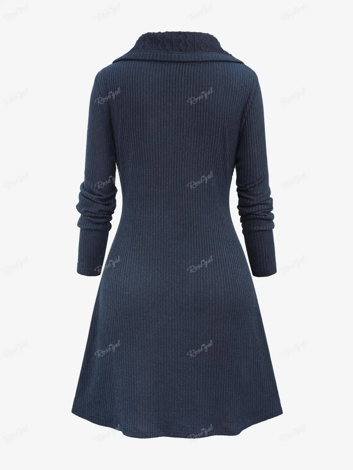 ROSEGAL 플러스 사이즈 케이블 니트 스웨터, 딥 블루 비대칭 턴다운 칼라 토글 스웨터, 포켓 포함, 겨울 여성 가디건