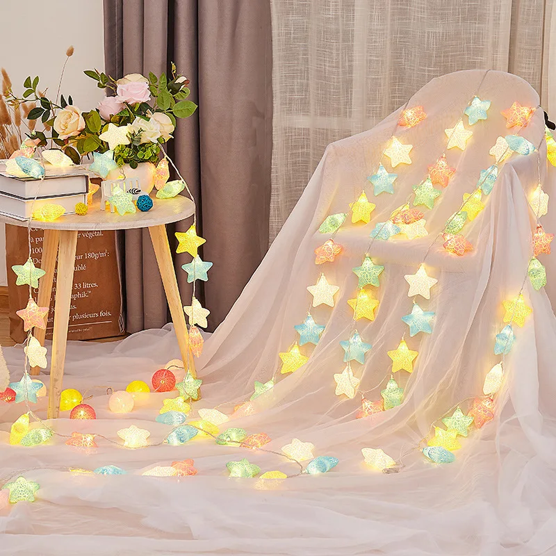 Bunte 1,5 m 10 LED Stern Fee Lichterkette Girlande Schlafzimmer Garten Hängeleuchte für Kindergeburtstag Babyparty Party Dekoration – Detail 4