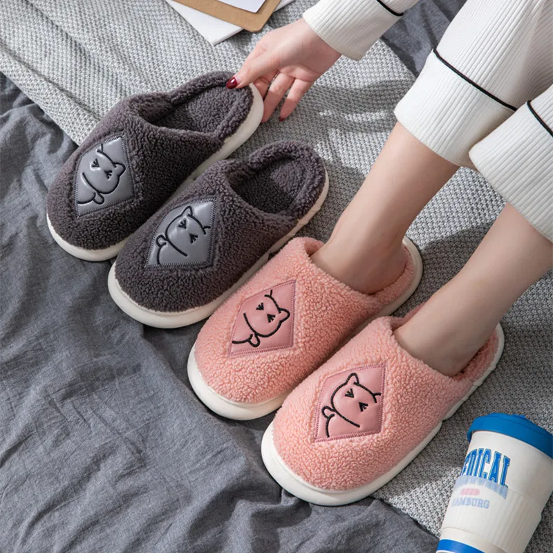 Slipper female Warm winter woman slipper  Home Non-Slip Grip Anti Skid Indoor Floor Plush Fuzzy Cozy Soft Contton Room Kawaii