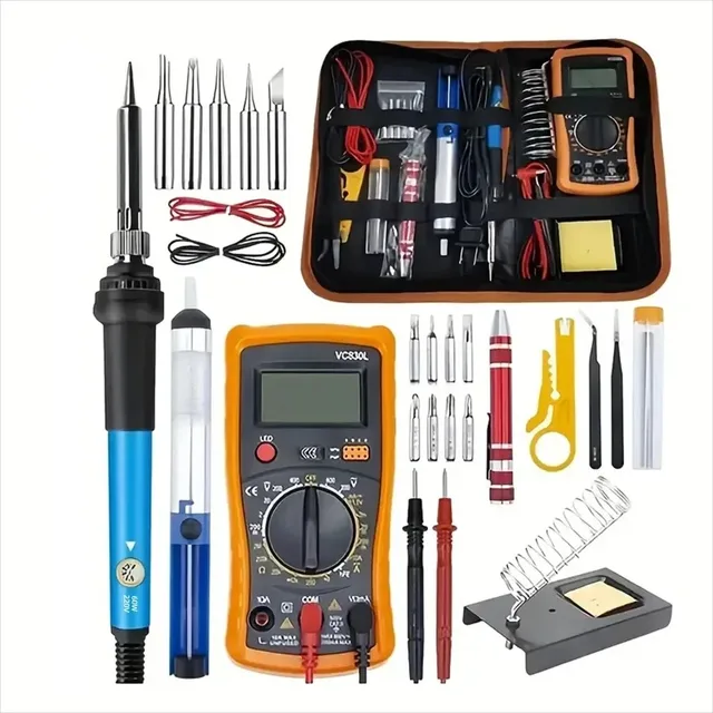 EU Plug Soldering Iron Kit Adjustable Temperature Professional Electronic DIY Kits Multimeter Hot Pen Soldering Iron
