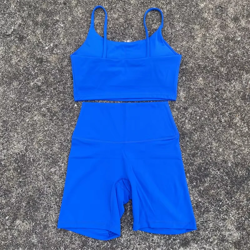 Solid Color gym bike Yoga Set short Legging + cross sport bra Tracksuit Athletic Women Gym Suit Comprehensive Training Jogging