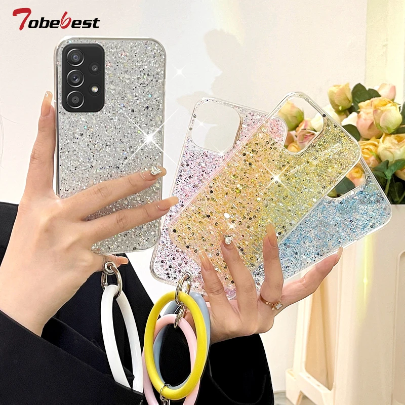 Shiny Hang Runde Armbandhülle für Samsung Galaxy A12 A22 A32 A42 A52 A52S A72 A13 A33 A53 A73 4G 5G Weiche Silikonhülle_voghion.com