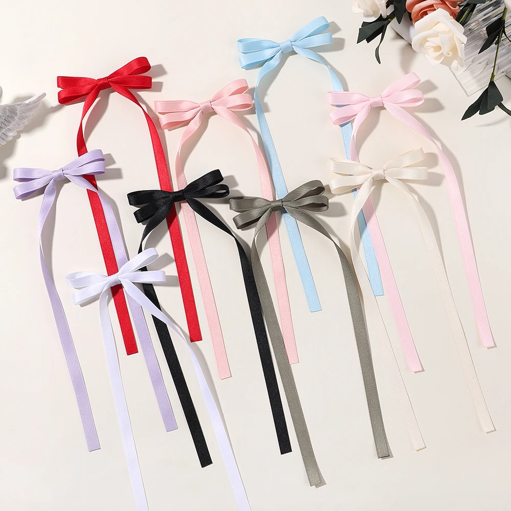 2pcs Long Tassel Ribbon Hairpin Cute Candy Bow Clip for Women Girls Party Gifts Headwear Side Clips Hair Accessories Wholesale