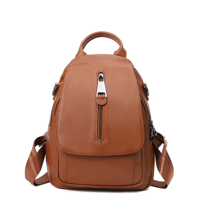 Soft Cowhide Leather Flap Backpack 2022 Fashion Multifunctional Anti-theft Design Backpacks Simple Outdoor SchoolBag Book Girls Stylish Backpacks cheap Stylish Backpacks