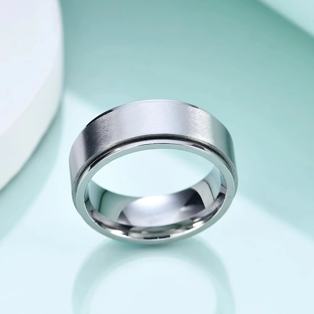 8mm Spinner Ring for Men Stress Release Bague Acier Inoxydable Stainless Steel Wedding Band Casual Sport Jewelry Anel Masculino