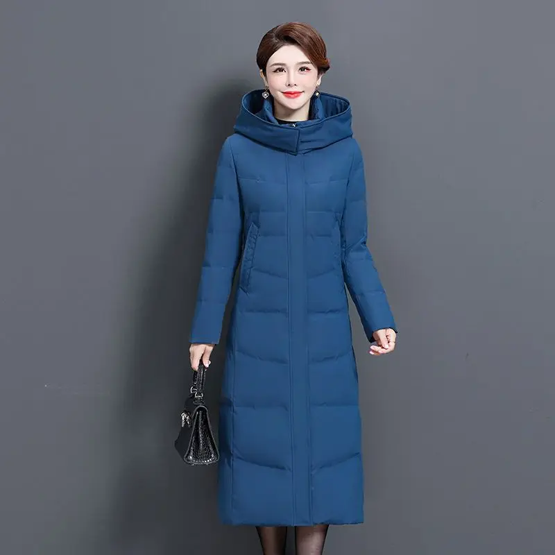 2023 New Women down Jacket Winter Coat Female Long below the Knee Big Fur Collar outwearSlim Fit Hooded Fashion Warm Outcoat