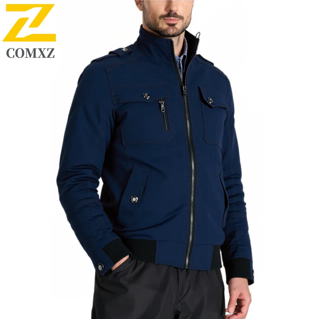 EiAO Mens Casual Solid Color Jacket Lightweight Cotton Zipper Stand Collar Loose Fit Outdoor Windbreaker Autumn Thin Coat​