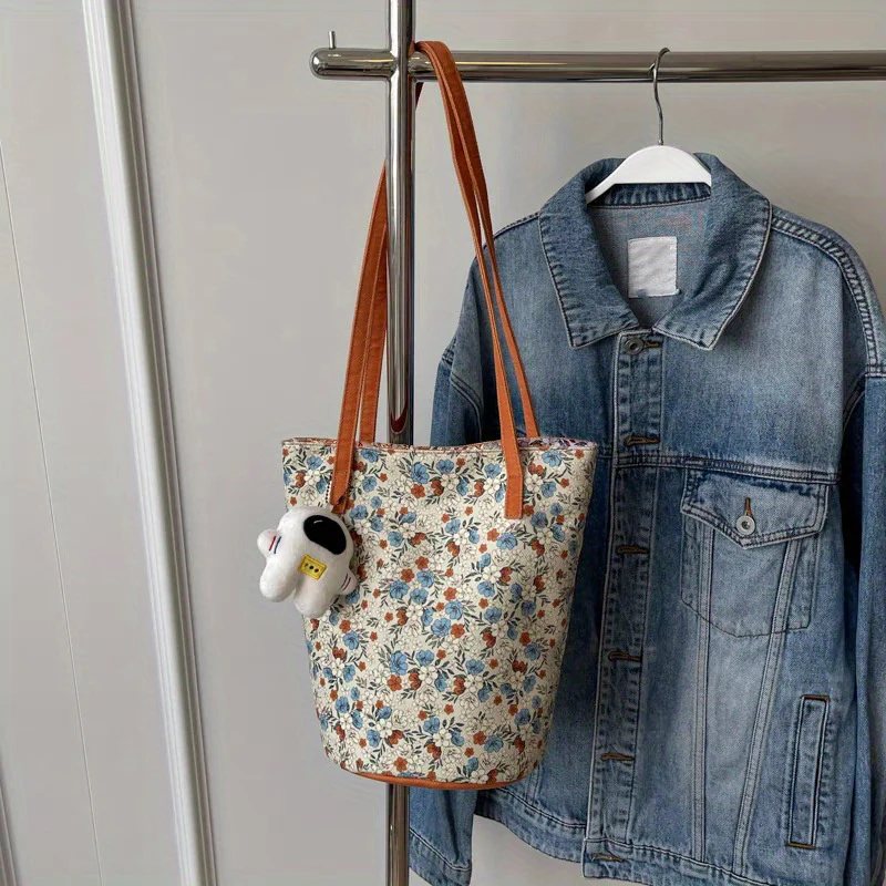 Floral City Jogging Bags Women's Shoulder Bag Canvas Large Capacity Tote Bag Lazy Wind Fallow Shopping School Hiking Mammy Pack