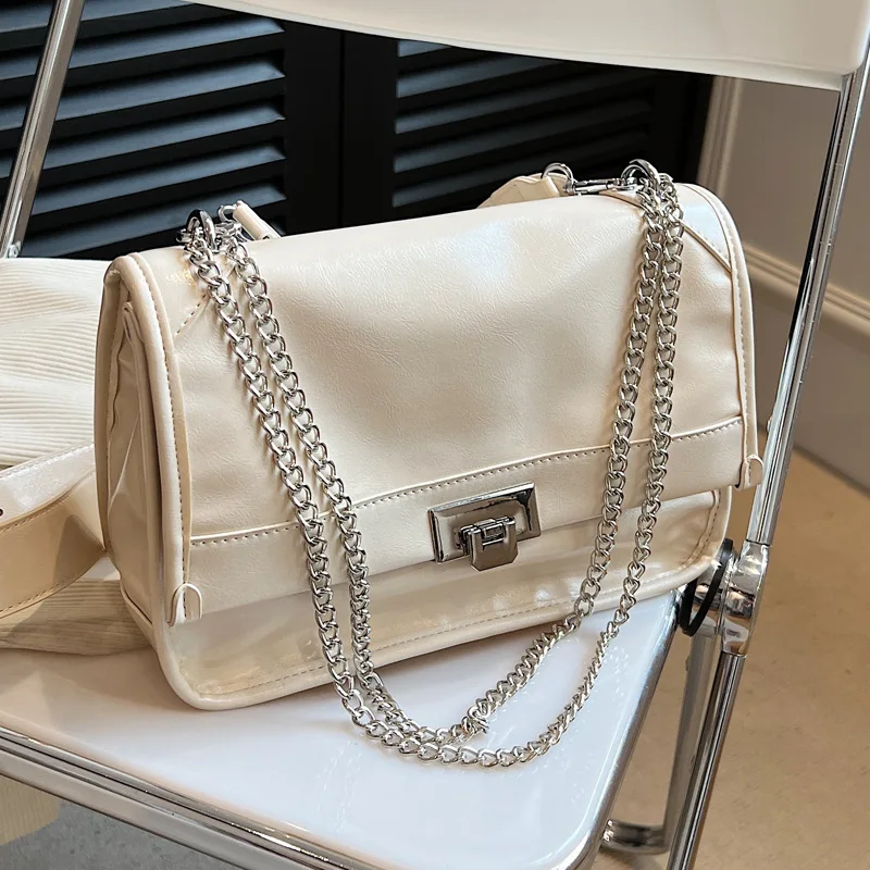 Shoulder Bag Trend Design High-grade Sense Leisure Large Capacity 2023 Chain Solid Color PU Leather Daily Commuter Messenger Bag