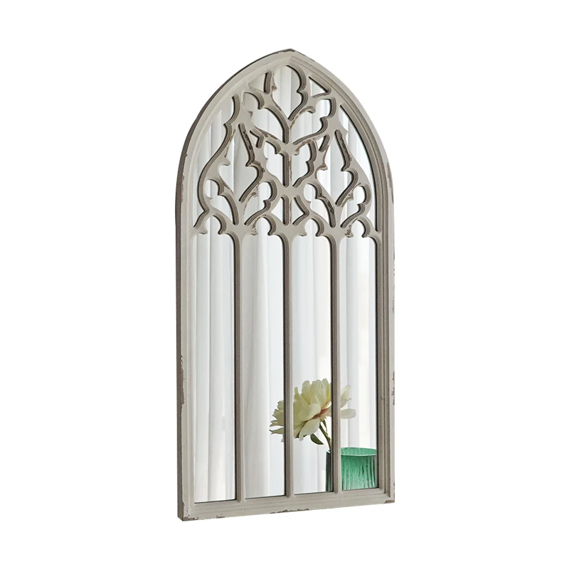 

Vintage Farmhouse Wooden Arched Multipanel Mantel Mirror