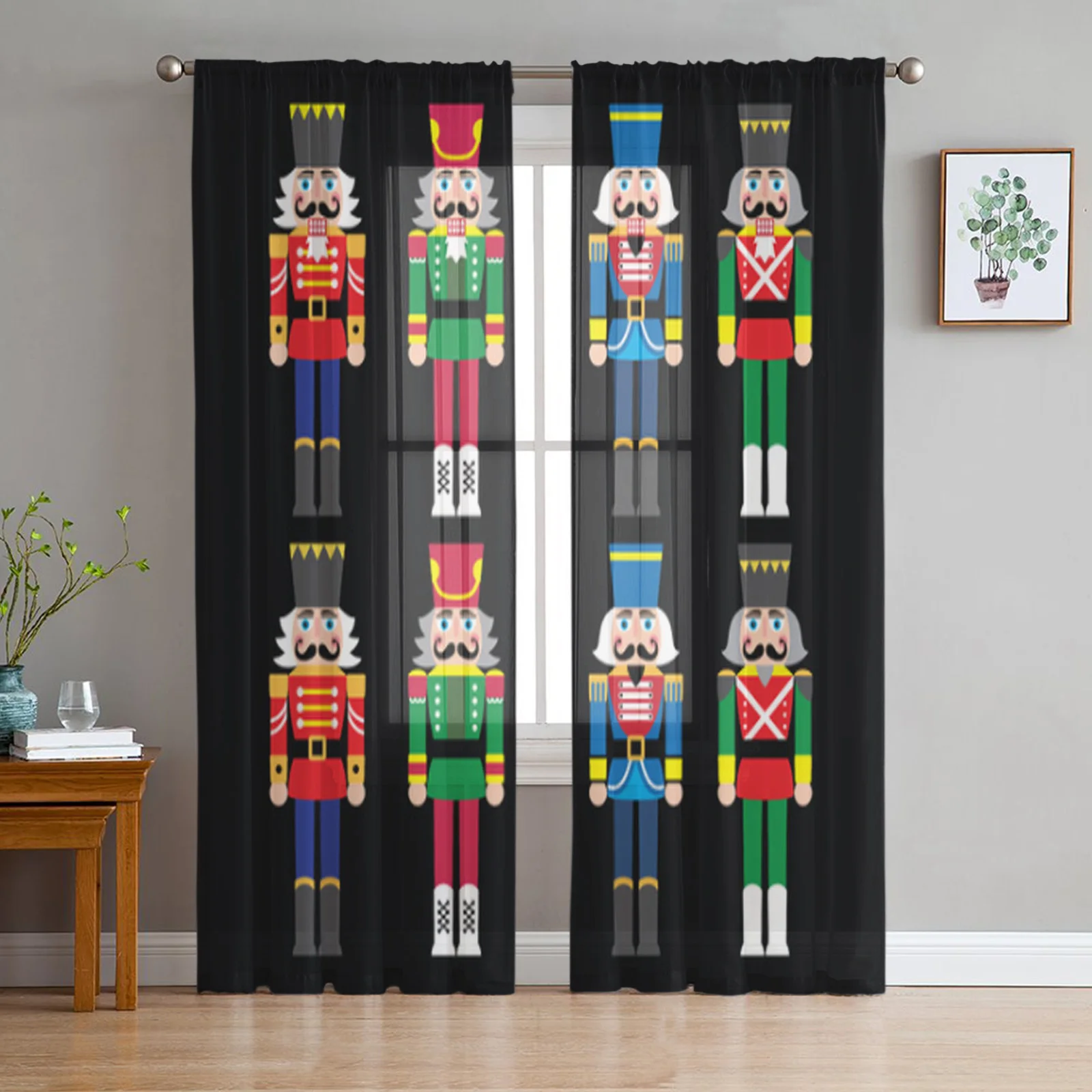 

Christmas Curtains Christmas Nutcracker Tulle Curtains for Living Room Bedroom Chiffon Sheer Voile Kitchen Curtain