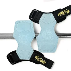 Cowhide Leather Workout Gloves with Palm Protection and Wrist Support (Lake blue)