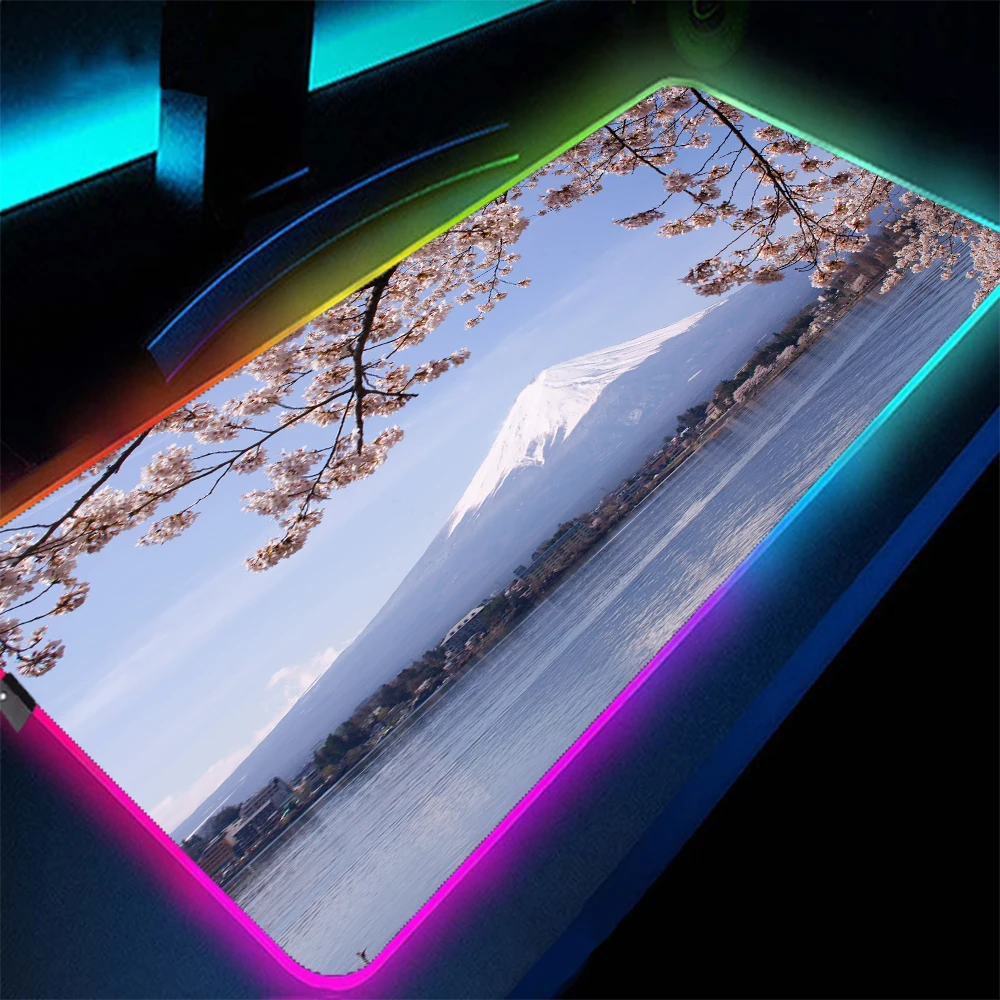 

Sakura Large RGB Mouse Pad XXL Gaming LED Mausepad Gamer Big Fuji Mountain Mouse Carpet Mouse Mat PC Desk Japan Pad Mat