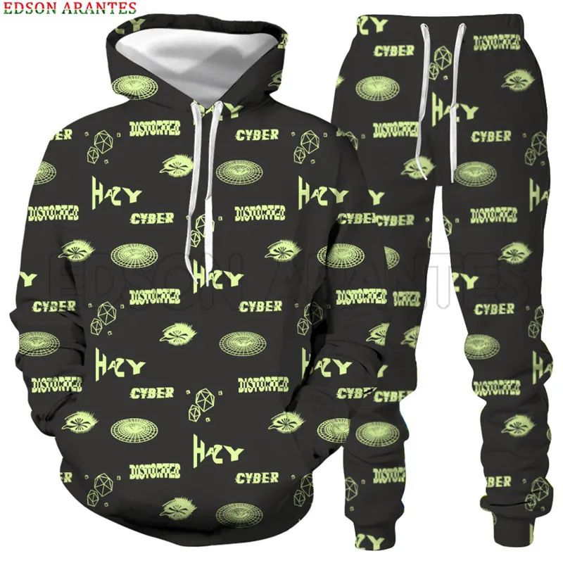New Green Text Man Hoodie Joggers Tracksuits Set Unisex Street Hip Hop Pullover Sportwear Outfits Plus Size S-6XL Drop Shipping |
