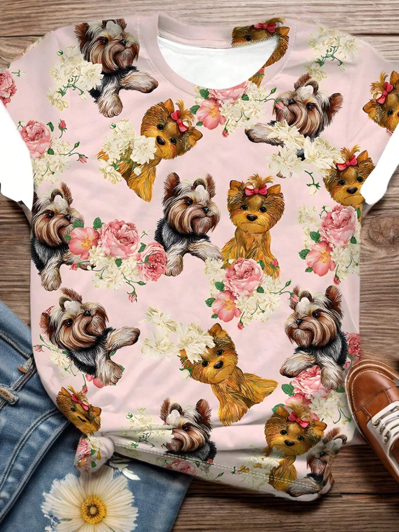 

2024 New Style T-Shirt For Women Cute Dog Print Anchor Tees Summer Plus SizeT-Shirts For Women's Clothing O-Neck Female Fashion
