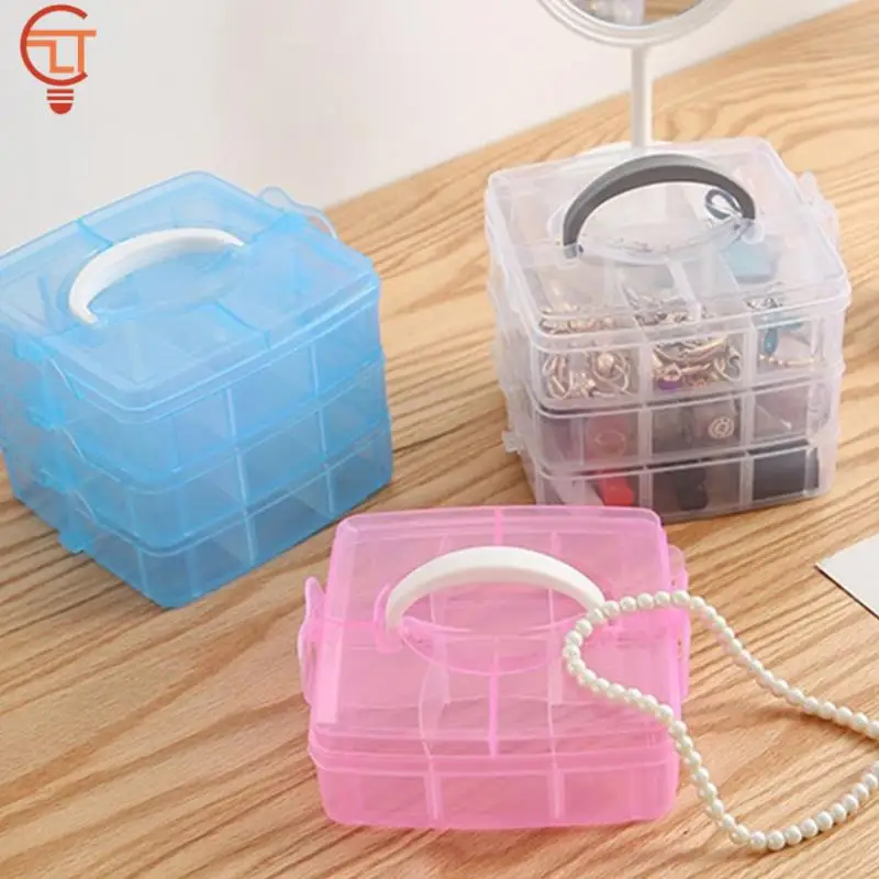 COOLL 3 Layers 18 Compartments Clear Storage Box Container Jewelry Bead  Organizer Case