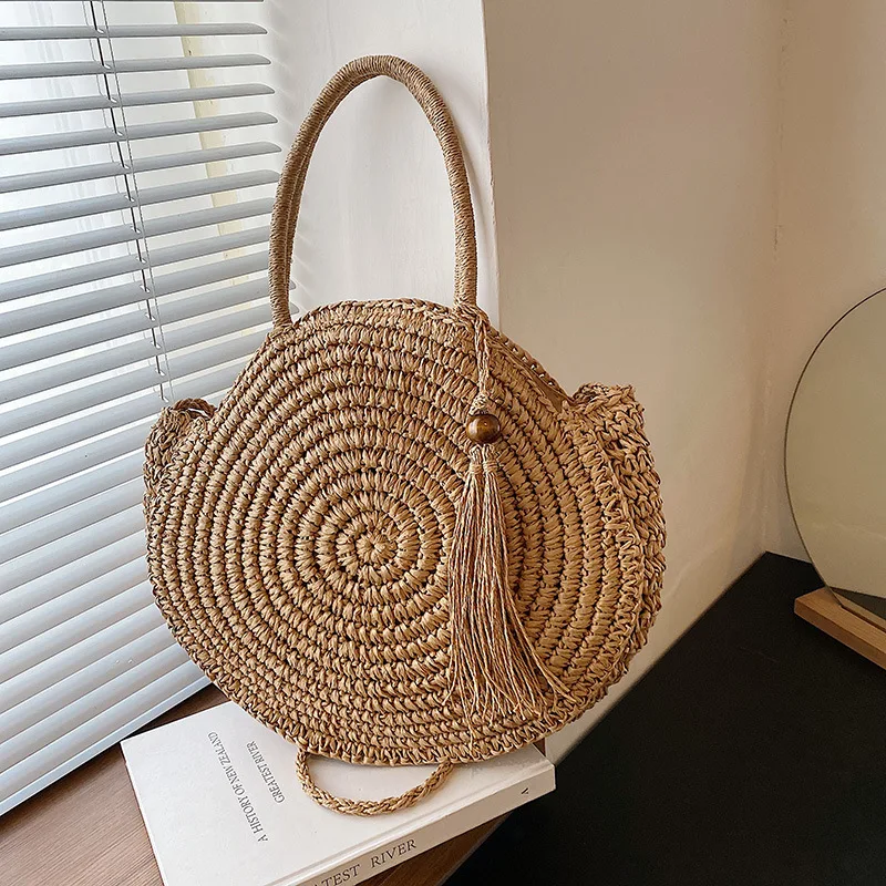 Summer Beach Bag Round Straw Bags for Women Rattan Shoulder Bag