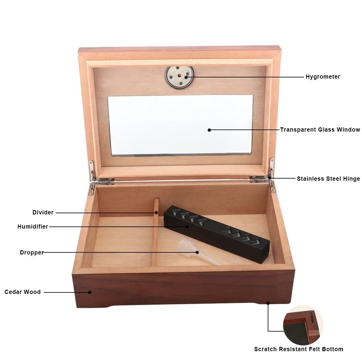 

Hygrometer Humidor Accessories Glass Cigarette Portable Box Cedar Window Cohiba Smoking Humidifier Case Xifei Wood Cigar For