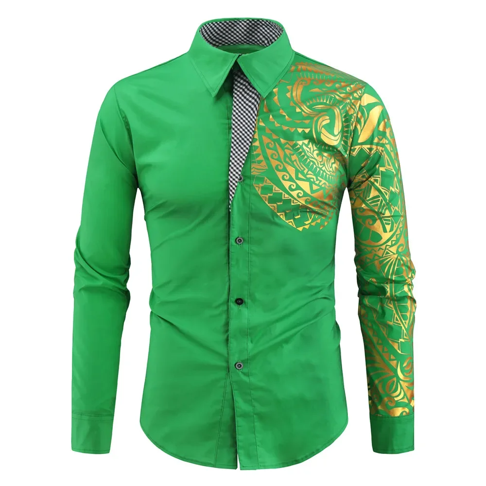 Long-sleeved Men's Printed Shirt Hot Gold Casual Button-down Shirts Creative Casual Shirts