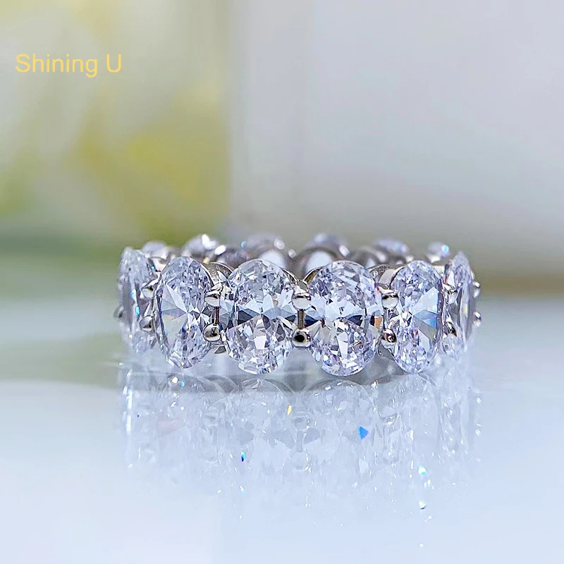 

Shining U S925 Silver Emerald Cut Oval Simulated Diamond Gems Ring Fine Jewelry for Women Engagement