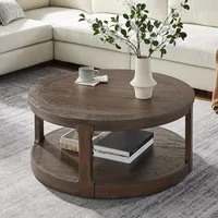 40" Round Coffee Table for Living Room, 2 Tier Traditional Round Circle Wooden Center Coffee Table, Café Tables 1