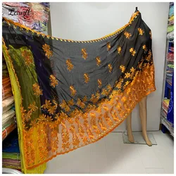2023 Hot Sale Fashion Muslim  African Women Dubai Scarf Big Size Embroidery Cotton splicing with Net Women Hijab Scarf  Sc-80