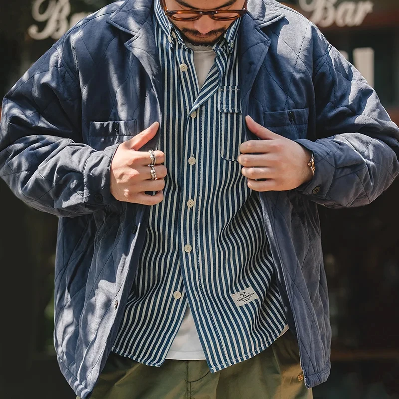 Maden Retro Diamond Plaid Quilted Cotton Jacket for Men