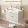 30" Bathroom Vanity Cabinet with Ceramic Sink, Wall-Mounted Floating Vanity, 2 Large Storage Drawers, with Sensor LED Light 5