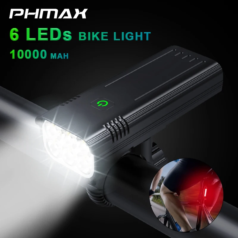 

PHMAX 10000 mAh Bicycle Light USB Rechargeable LED Bike Flashlight Rainproof Mountains Road Cycling Light