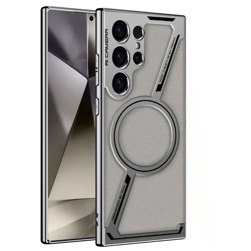 Electroplated Leather Magnetic Wireless Charging Phone Case - Ultra Protective Back Cover