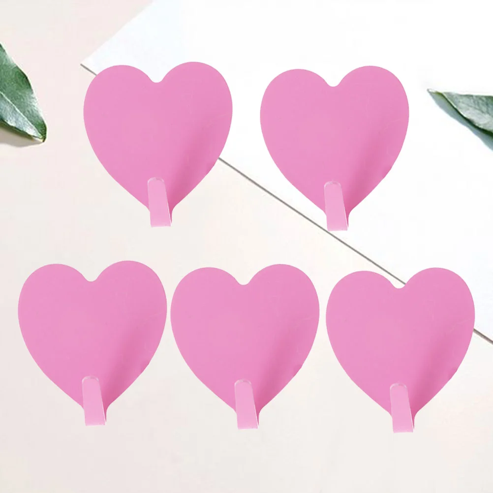 

5Pcs Heart Shape Seamless Sticky Hook Stainless Steel Wall-mounted Coat Hat Hook for Home Office (Pink)