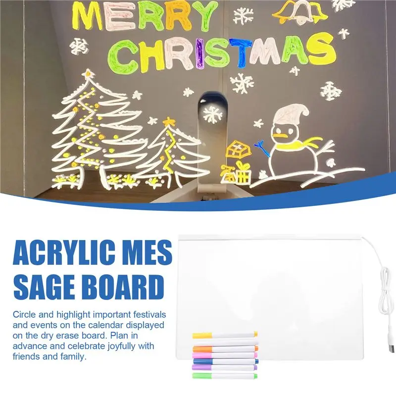 NEW-LED 노트 보드, 빛이 있는 발광 아크릴 메시지 마커 보드, 보드 노트 조명 화이트 보드