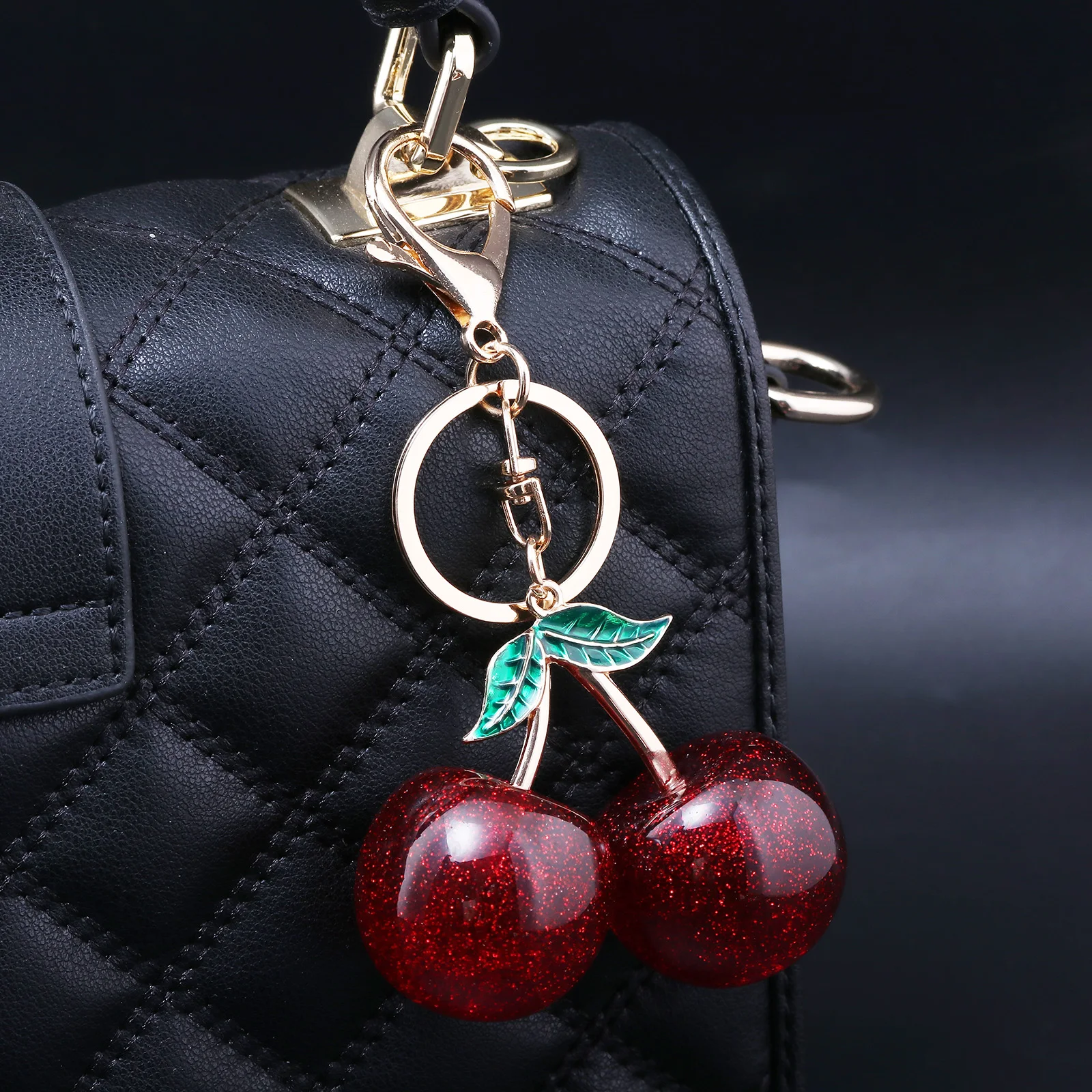 Flexita - Colgante Para Bolsa De Cereza, Llavero De Cereza, Accesorio Para Cartera, Llavero Con Colgante De Cerezas, Resina Para Mujer Con Caja, Rojo -, Normal