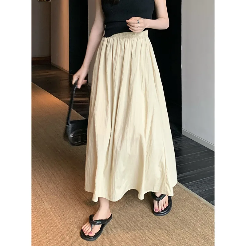 Women Solid Color A Line Pleated Skirt for Spring Autumn