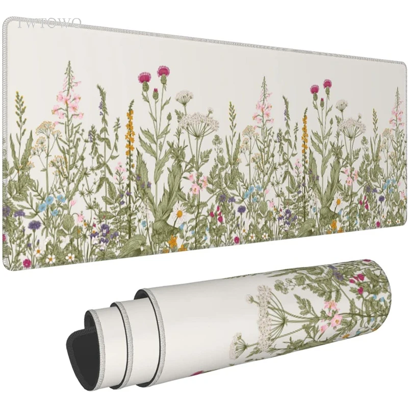 Planta Verde Flor Gaming Mouse Pad Estética xl Computador Mousepad Playmat de Borracha Natural Tapete do Escritório Mouse Pad Computador Xxl