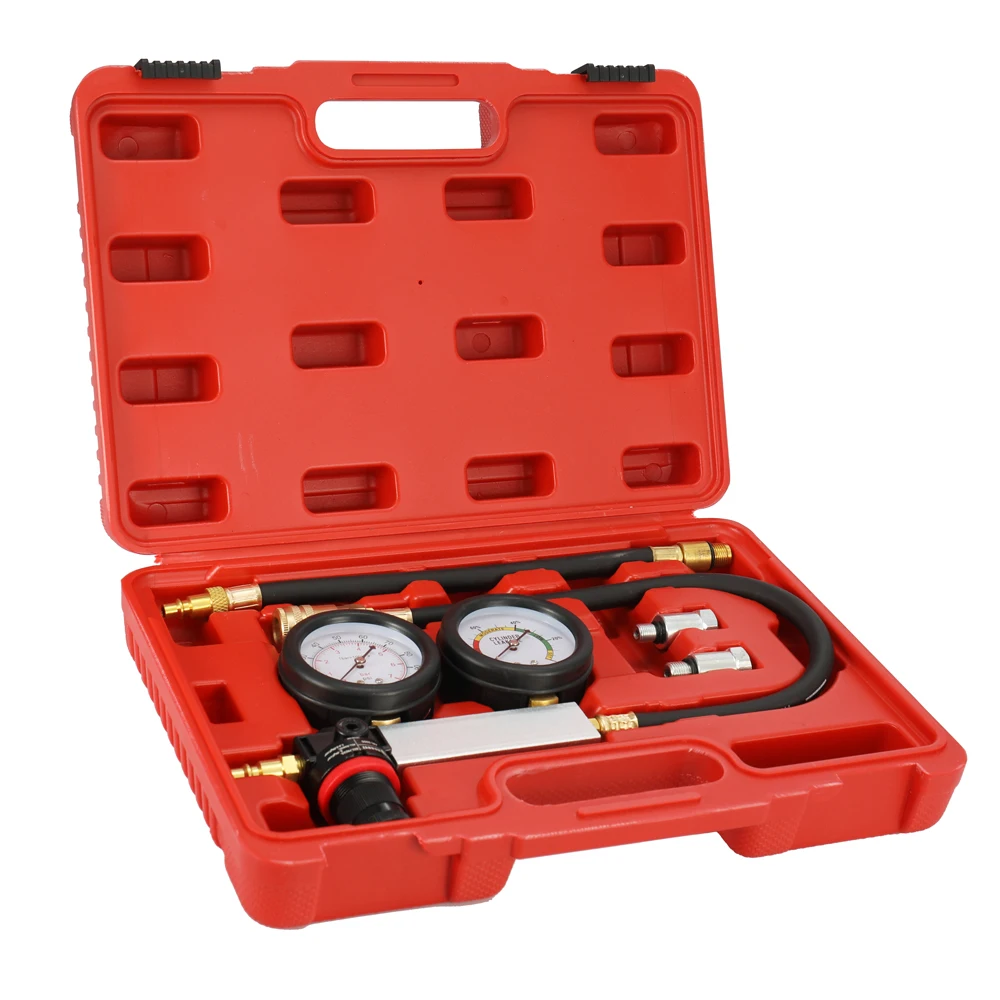 Auto Cylinder Leak Tester Compression Leakage Detector Kit Set Petrol Engine Gauge Tool Kit Double Gauge System with Case