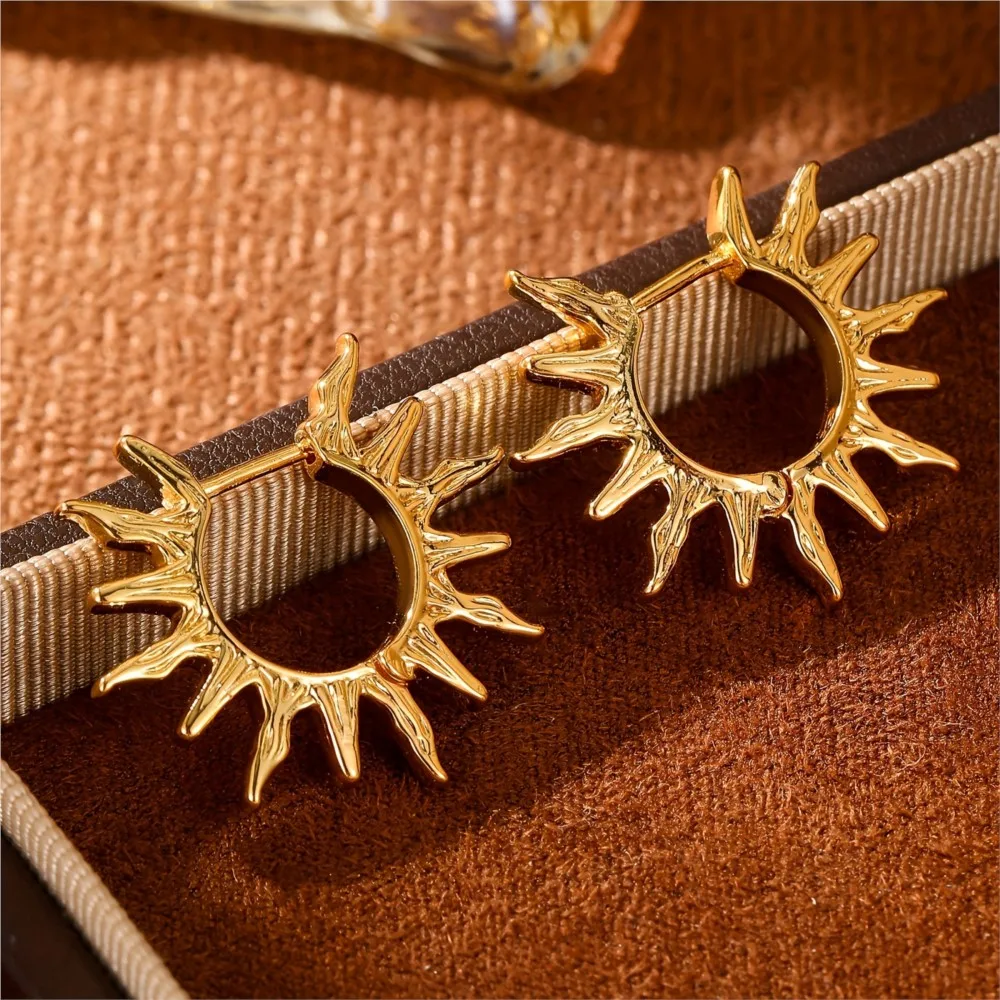 Bohemian Beach Sunburst Hoop Earring for Women Golden Vintage Unisex Everyday & Vacation Jewelry Accessories