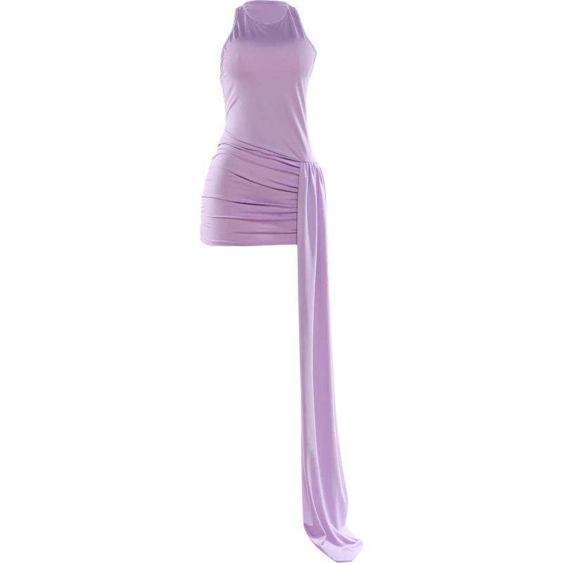 Sisterlinda Sexy Dress Women Backless Ribbon Patchwork Hollow Sleeveless Wild Midnight Birthday Party Clubwear Peach Hip Bodycon