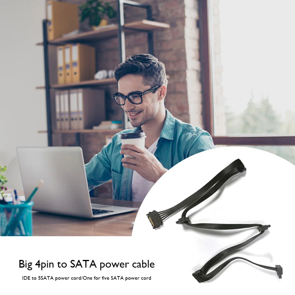 4 Pin Male to SATA 15 Pin Female Power Supply Cable 1 to 5 Cord Hard Drive IDE Molex to 5-Port 15Pin SATA Power Cable 30 inch